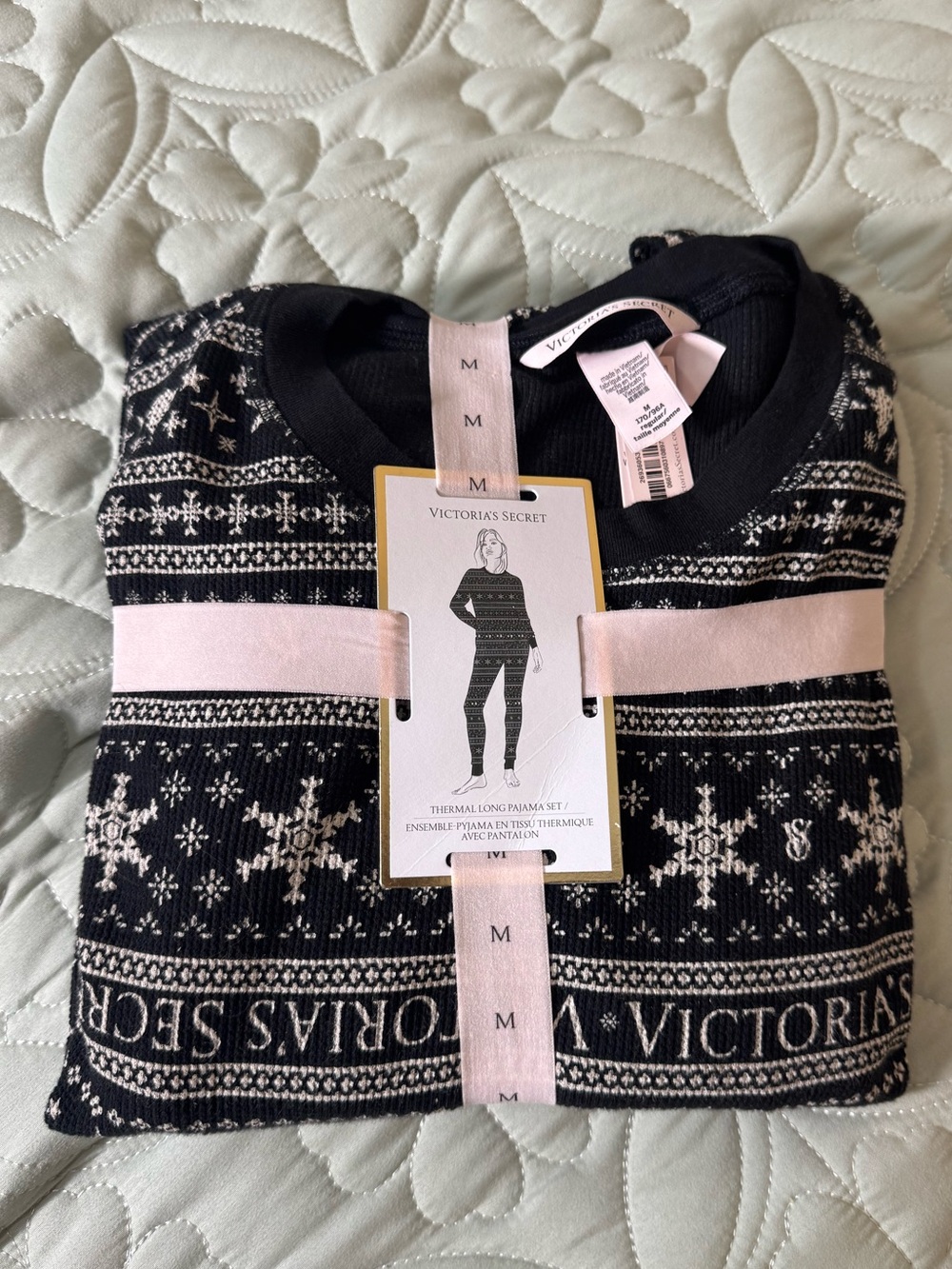 Victoria's Secret Black & White Fair Isle Thermal Pajama Set